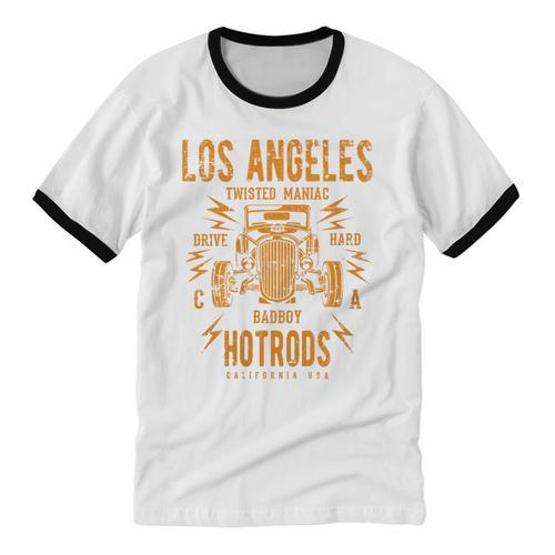 Los Angeles Hotrods Automotive Nostalgia Distressed Premium Tri-Blend Unisex Cotton Ringer T-Shirt - Figerry