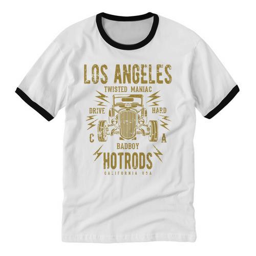 Los Angeles Hotrods Automotive Nostalgia Distressed Unisex Cotton Ringer T-Shirt - Figerry