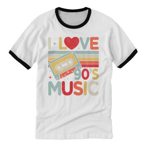 I Love 90's Music Retro Style Nostalgia Cassette 1990s Party Premium Tri-Blend Unisex Cotton Ringer T-Shirt - Figerry