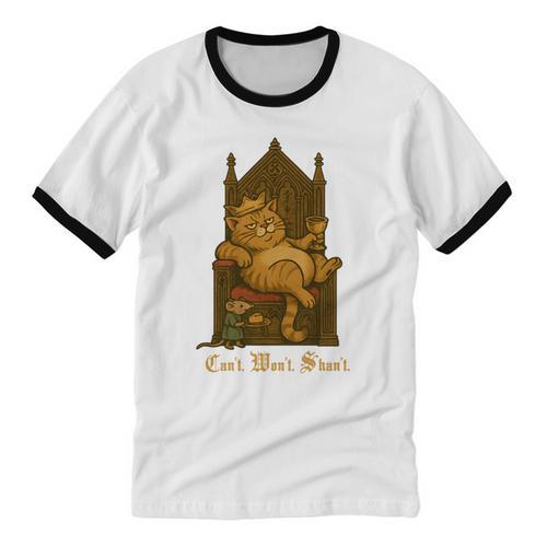 Medieval Cat Sarcastic Queen Lazy King Introvert Kitty Unisex Cotton Ringer T-Shirt - Raresse