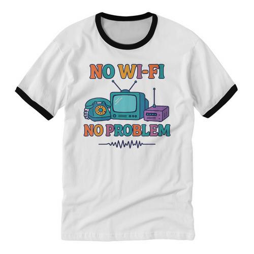 No Wi-Fi No Problem – Retro Dial Up Tech Nostalgia Unisex Cotton Ringer T-Shirt - Figerry