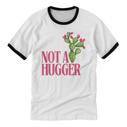 Not a Hugger Sarcastic Introvert Cactus Theme Women Unisex Cotton Ringer T-Shirt - Raresse