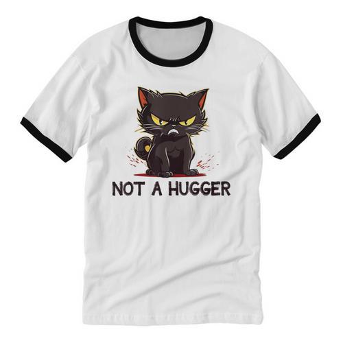 Not A Hugger Tee Angry Cat Sarcastic Cute Introvert Unisex Cotton Ringer T-Shirt - Raresse