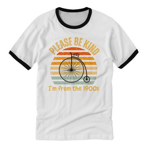 Please Be Kind I'm From The 1900s Penny Farthing Premium Unisex Cotton Ringer T-Shirt - Figerry