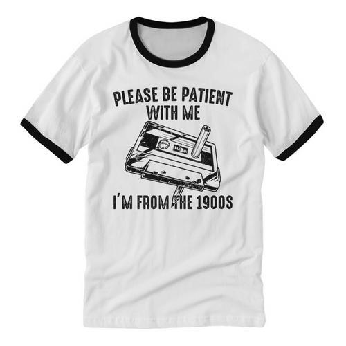 Please Be Patient With Me I'm From The 1900s Cassette Pencil Premium Unisex Cotton Ringer T-Shirt - Figerry