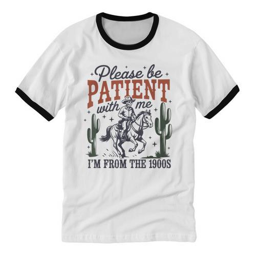 Please Be Patient I'm From The 1900s Cowboy Skeleton Unisex Cotton Ringer T-Shirt - Figerry