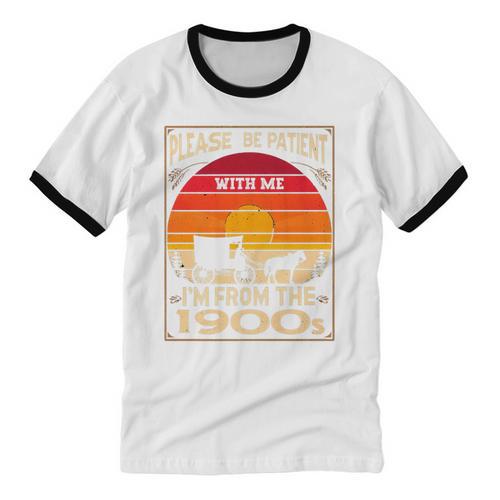 Please Be Patient I'm From The 1900s Sunset Vintage Wagon Premium Unisex Cotton Ringer T-Shirt - Figerry