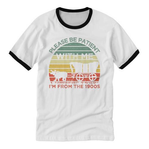 Please Be Patient With Me I'm From The 1900s Vintage Sunset Premium Unisex Cotton Ringer T-Shirt - Figerry