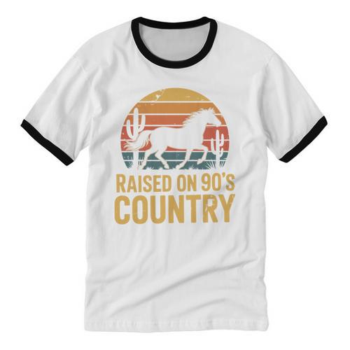 Raised On 90’s Country Horse Retro Nostalgia Western Music Unisex Cotton Ringer T-Shirt - Figerry