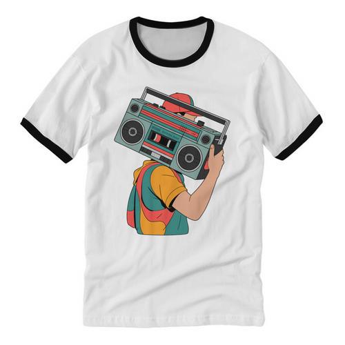 Retro 90s Boombox Nostalgia Party For Music Lovers Men Women Unisex Cotton Ringer T-Shirt - Figerry