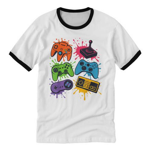Retro Gamer Controller 80s 90s Video Game Arcade Nostalgia Unisex Cotton Ringer T-Shirt - Figerry
