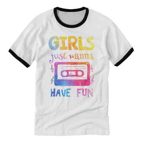 Retro Girls Just Wanna Have Fun Nostalgia 1980s 80's Premium Tri-Blend Unisex Cotton Ringer T-Shirt - Figerry