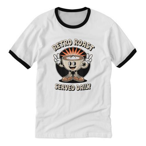 Retro Roast Coffee Retro Cartoon Vintage Nostalgia Fun Unisex Cotton Ringer T-Shirt - Figerry