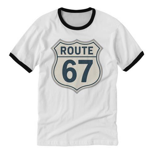Retro Route 67 Highway Sign Vintage Road Nostalgia Premium Tri-Blend Unisex Cotton Ringer T-Shirt - Figerry