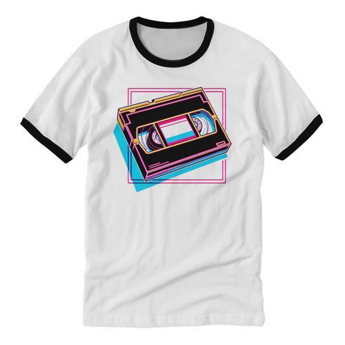Retro VHS Vaporwave Video Cassette Nostalgia Geek Chic Unisex Cotton Ringer T-Shirt - Figerry