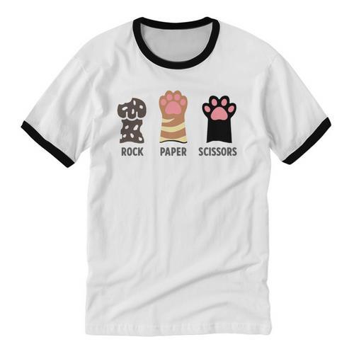 Rock Paper Scissors Hand Game Cute Paw Cat Introvert Unisex Cotton Ringer T-Shirt - Raresse