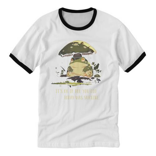 Sad Introvert Frog Mushroom Cottagecore Mental Health Unisex Cotton Ringer T-Shirt - Raresse