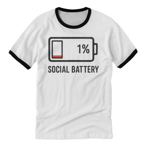Social Battery 1 Shirt Introvert Anti Social Tee Gif Unisex Cotton Ringer T-Shirt - Raresse
