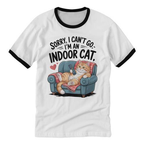 Sorry I Can’t Go I’m An Indoor Cat Couch Introvert Cat Unisex Cotton Ringer T-Shirt - Raresse