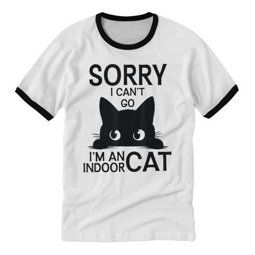 Sorry I Can't Go I'm An Indoor Cat Introvert Cats Unisex Cotton Ringer T-Shirt - Raresse