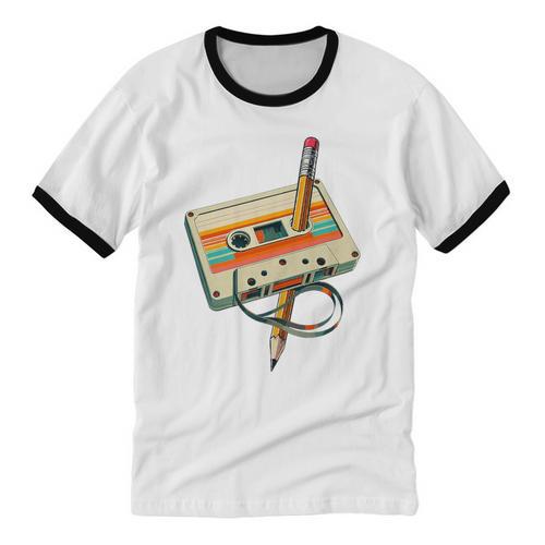 Vintage Pencil Rewind Cassette Tape Nostalgia Party 80s 90s Premium Unisex Cotton Ringer T-Shirt - Figerry