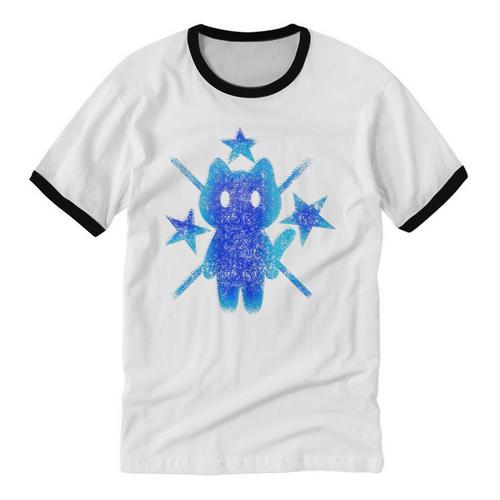 Yk2 Grunge Earthy Blue Cat With Stars Tomboy 90s Nostalgia Premium Tri-Blend Unisex Cotton Ringer T-Shirt - Figerry