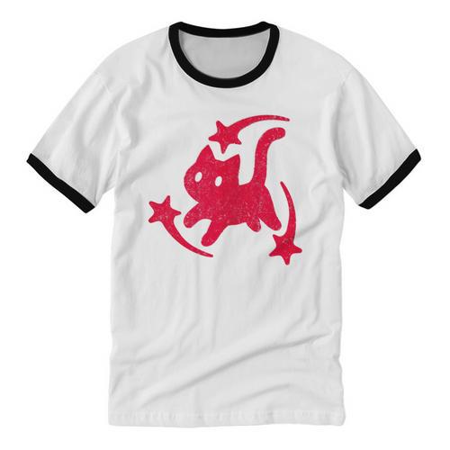 Yk2 Grunge Scary Cat With Shooting Stars 90s Nostalgia Unisex Cotton Ringer T-Shirt - Figerry