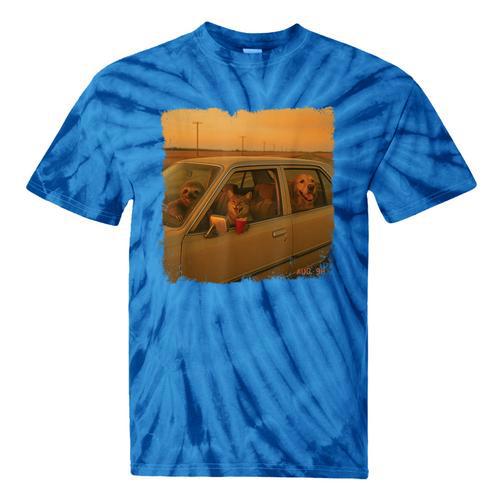 90s Roadtrip Animals Photo Cat Sloth Dog Retro Nostalgia Tie-Dye T-Shirts - Figerry