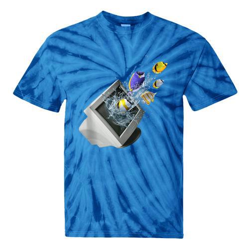 Frutiger Aero Aesthetic Tech Computer Aquarium Fishes Tie-Dye T-Shirts - Figerry