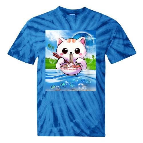 Frutiger Aero Aesthetic Tech Kawaii Ramen Cat Fishes Tie-Dye T-Shirts - Figerry