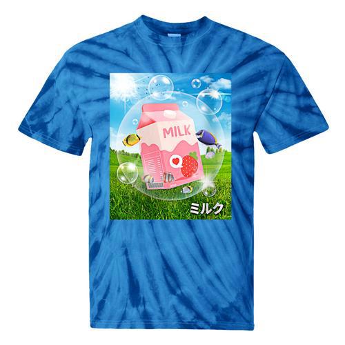 Frutiger Aero Aesthetic Tech Kawaii Strawberry Milk Fishes Tie-Dye T-Shirts - Figerry