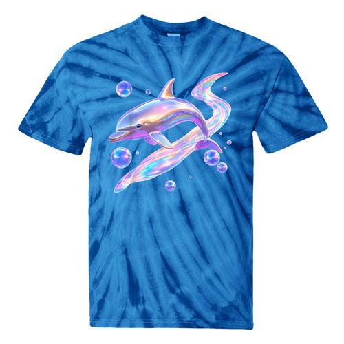Frutiger Aero Y2K Chrome Dolphin Tie-Dye T-Shirts - Figerry