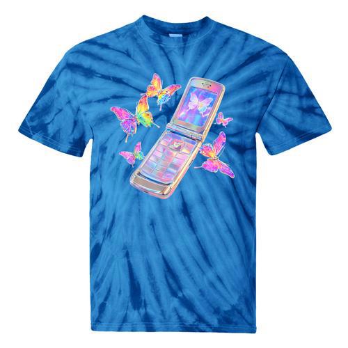 Frutiger Aero Y2K Chrome Phone Butterfly Tie-Dye T-Shirts - Figerry