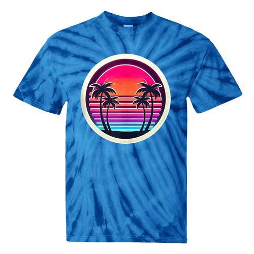 Retro 80s Synthwave Sunset & Palm Trees Retro Nostalgia 80s Tie-Dye T-Shirts - Figerry