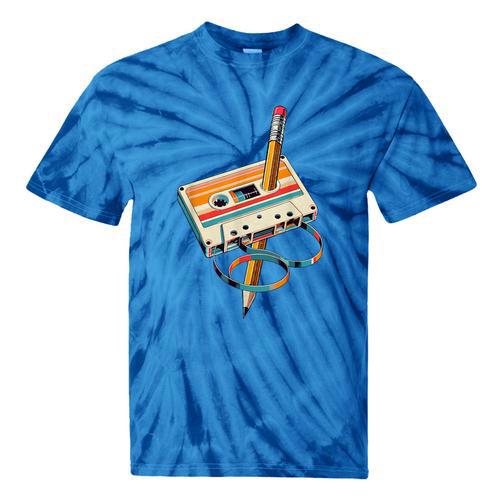 Vintage Cassette Tape And Pencil Nostalgia Party 70s 80s 90s Tie-Dye T-Shirts - Figerry
