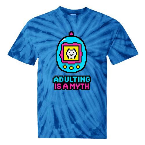 Women's Adulting Is A Myth Retro Pixel Pet Nostalgia Millennials Tie-Dye T-Shirts - Figerry