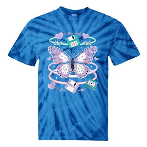 Y2K Butterfly Floppy Disk Art Digital Nostalgia Tie-Dye T-Shirts - Figerry