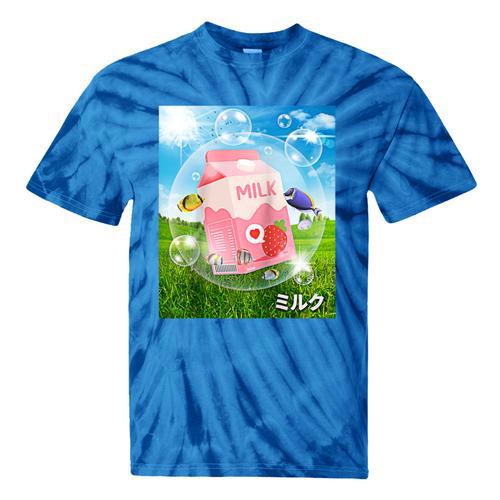 Frutiger Aero Aesthetic Tech Kawaii Strawberry Milk Fishes Raglan Baseball Tee Tie-Dye T-Shirts - Figerry