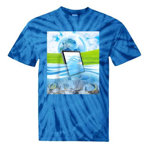 Frutiger Aero Aesthetic Tech Water Fishes Monitor Screen Raglan Baseball Tee Tie-Dye T-Shirts - Figerry