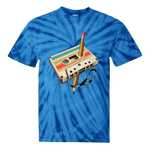 Retro Cassette Tape & Pencil Rewind Nostalgia Party 80s 90s Premium Tie-Dye T-Shirts - Figerry