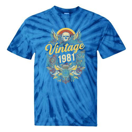 Vintage 1981 Retro Badge Nostalgia Eighties Compass Skull Premium Tri-Blend Tie-Dye T-Shirts - Figerry