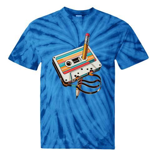 Vintage Cassette Tape And Pencil Nostalgia Party 70s 80s 90s Premium Tie-Dye T-Shirts - Figerry