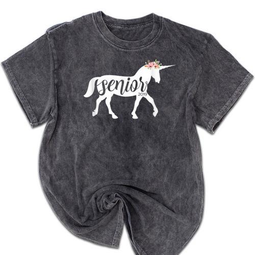 2019 Senior Unicorn Shirt Graduation High School College Mineral Wash Tshirts - Best Gift Smart