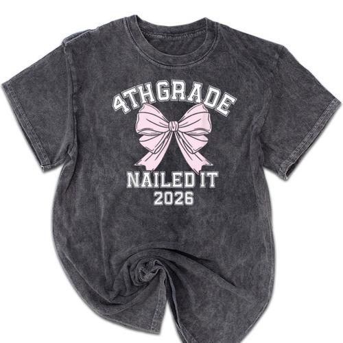 4th Grade Bow 2026 Fourth Grade Graduation Mineral Wash Tshirts - Best Gift Smart