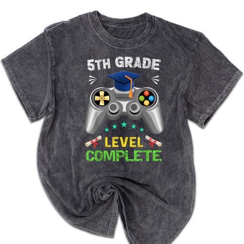 5th Grade Level Complete Gaming Graduation Class 2023 Gamer Mineral Wash Tshirts - Best Gift Smart