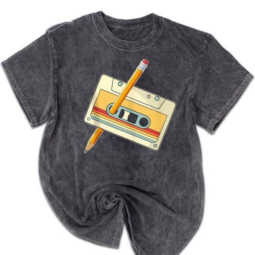 80's 90's Retro Music Party Costume Nostalgia Cassette Mineral Wash Tshirts - Figerry