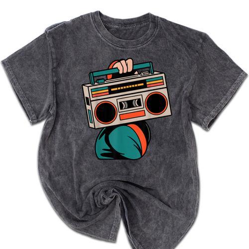 80s 90s Retro Party Costume Nostalgia Boombox Music Hip Hop Mineral Wash Tshirts - Figerry
