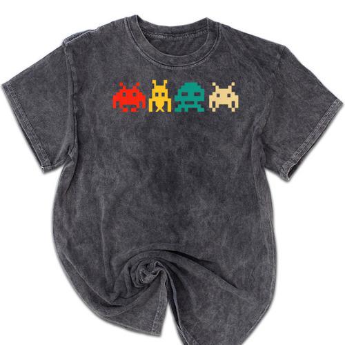 80s Video Game Nostalgia Retro Vintage Arcade Novelty Mineral Wash Tshirts - Figerry