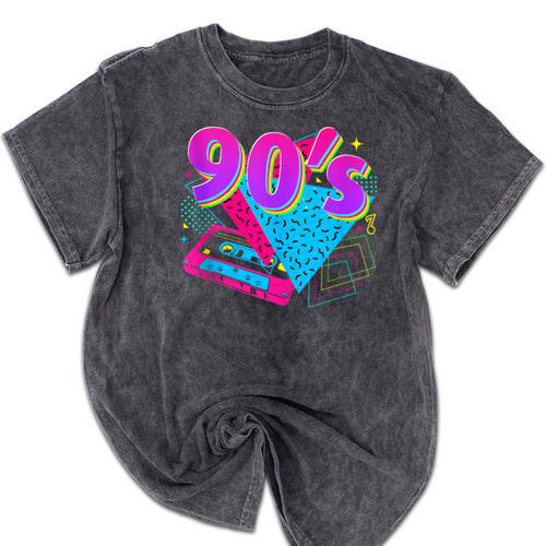 90's Vibe Retro Style Cassette Tape Nostalgia 1990s Party Mineral Wash Tshirts - Figerry
