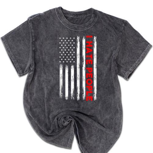 American Flag Loner Geeks Antisocial For Introvert Pride Mineral Wash Tshirts - Raresse